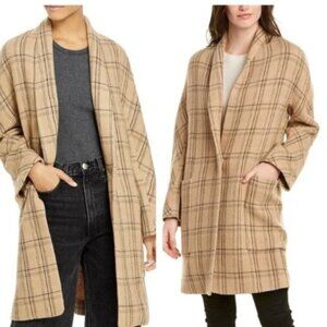 VINCE Plaid-Print Open-Front Coat Size Medium